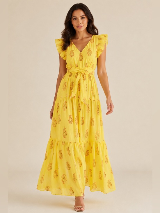 A Loves A Dresses & Skirts - NWT A Loves A Floral Metallic Striped Print Surplice V-Neck Tiered Maxi Dress